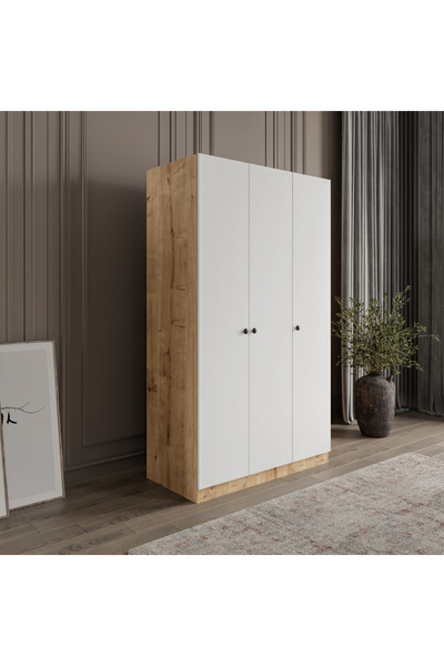 Afilli Yonca 3 Kapaklı 2 Çekmeceli Tamamı Mdf Giyinme Dolabı Safir meşe Ledli...