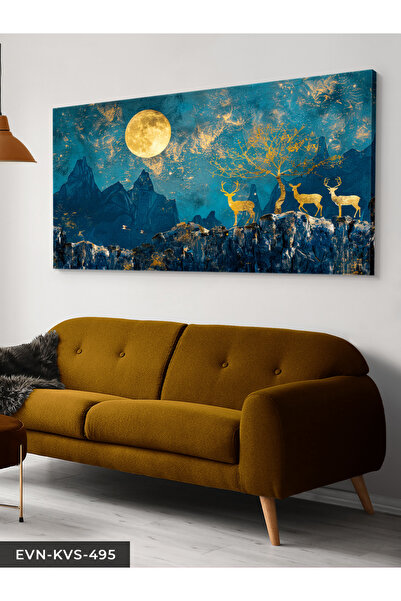 Evinemoda Zlatni Jelen i Mesec Jednodijelni Kanvas - Slika na Kanvasu