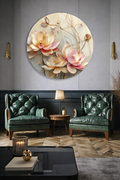 TAULART Modern Unbreakable Glass Art Painting with Soft Tone Flower Pattern U...