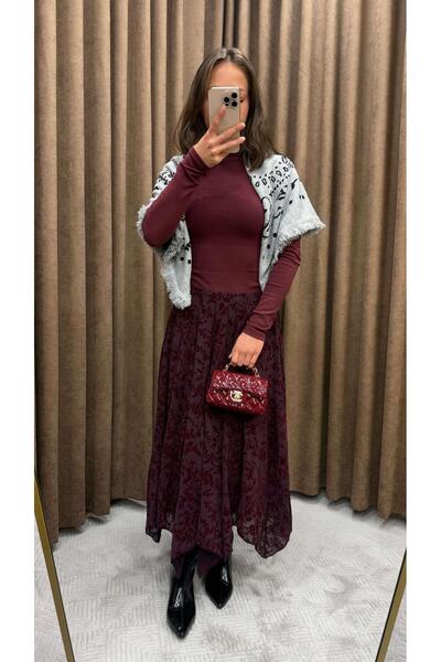 Maysa MÜRDÜM DESENLİ ASİMETRİK TÜL ETEK