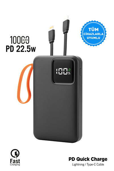İntouch 10.000 mAh Mini Kablolu Hızlı Powerbank 22W PD Quick Fast Taşınabilir...