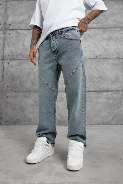 NOMARC Blugi largi cu dungi diagonale albastre