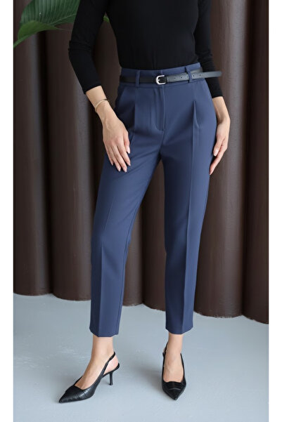 My Blog Navy Blue Belted Trousers - 3790