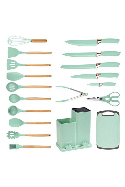 OEM Set of 19 cooking utensils, Silicone bamboo handle, Heat resistant, holde...
