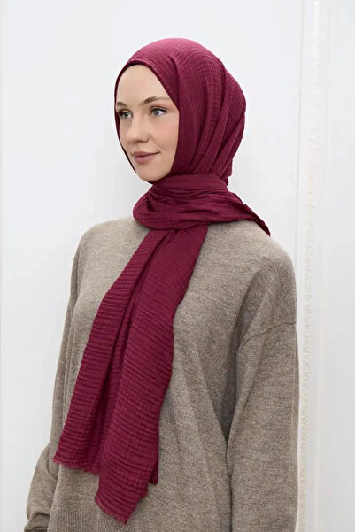 AMİNENESİL Modakashmir Muslin Shawl Cherry Color