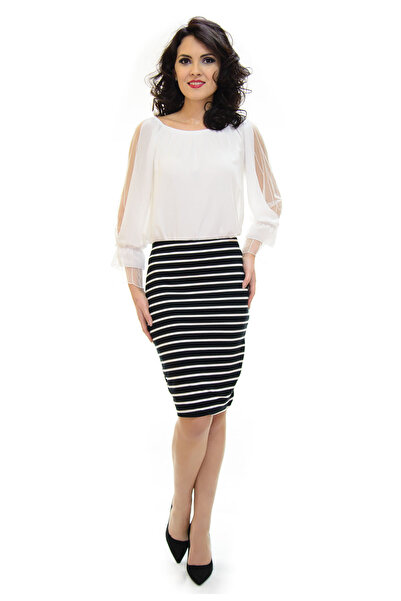 Elis Fashion Black pencil skirt with horizontal stripes
