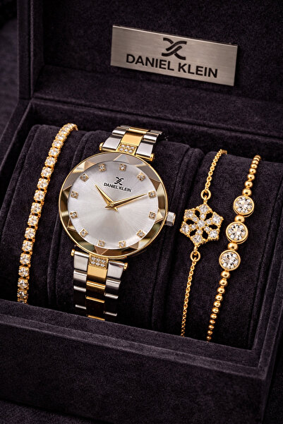 Daniel Klein Sarı Gümüş Renk Kadın Kol Saati 3’lü Çelik Bileklik Seti Özel Gü...