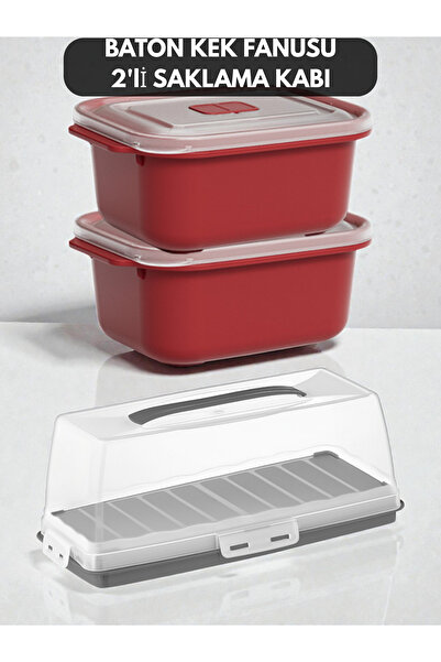 PONÇİK BEBEK Rectangular Lockable Cake Container 37cm - 2 Pieces 1 Liter Stor...