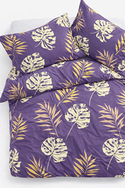 İQON Double Duvet Cover Set Leaf Purple Setçi̇ft