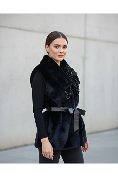 Rabiossa Women's Fur Design Stone Vest