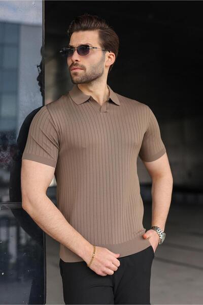 Madmext Light Brown Polo Neck Knitwear Men's T-Shirt E7461