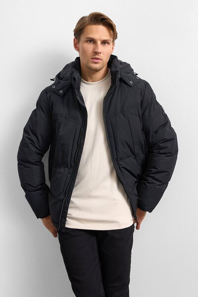 Back And Bond Siyah Relaxed Fit Puffer Mont