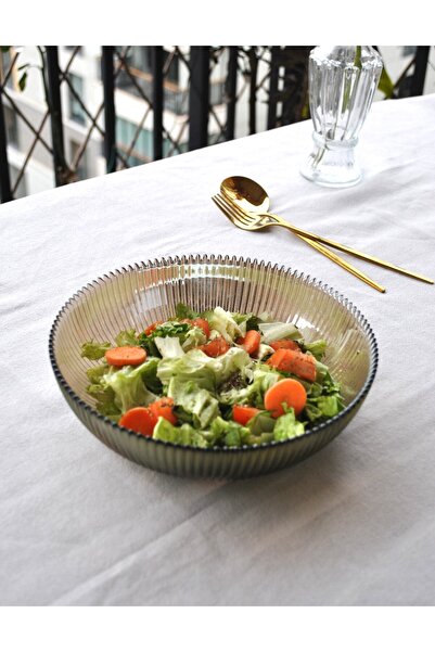 Qualitev 20 cm Glass Salad Plate Smoked Salad Bowl Medium Size Plate for 2-3 ...