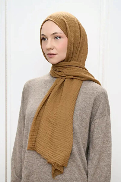 AMİNENESİL Modakashmir Muslin Shawl Caramel Color