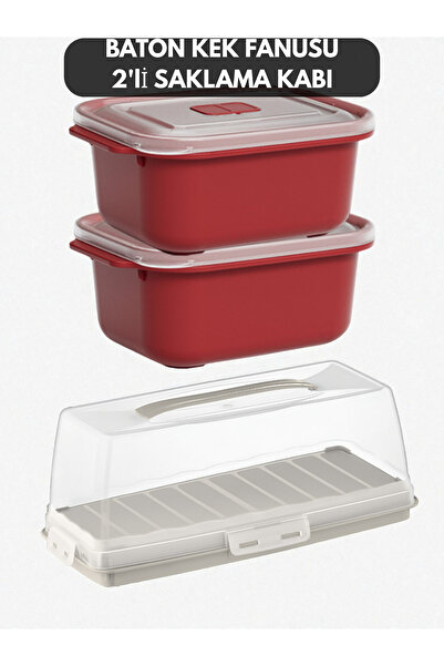 PONÇİK BEBEK Rectangular Lockable Cake Container 37cm - 2 Pieces 1 Liter Stor...