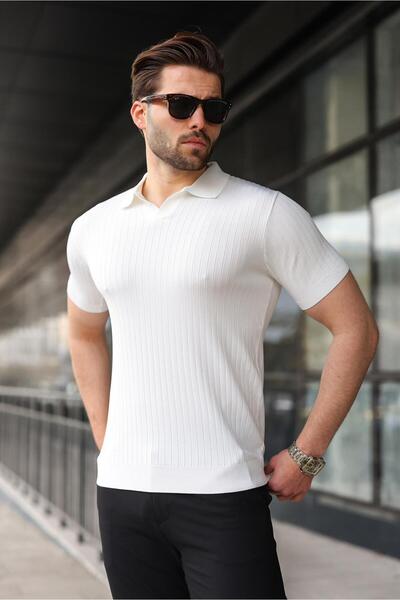 Madmext White Polo Neck Knitwear Men's T-Shirt E7461