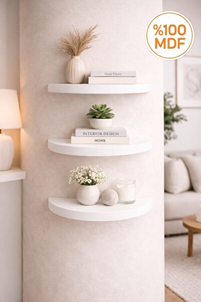 ADIM EBATLAMA 3'lü Yarım Daire Duvar Rafı