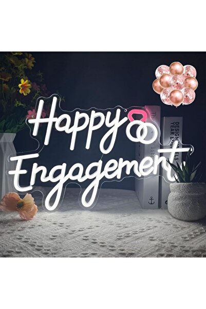 Slasa لافتة نيون "خطوبة سعيدة" - مصباح جداري LED مقاس 43 × 26 سم لحفلات الزفا...