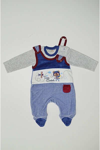 Baby Slon Kids Clup Kışlık kadife ikili uçak nakışlı çıtçıt kapamalı patikli ...