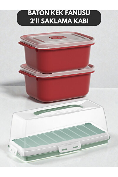 PONÇİK BEBEK Rectangular Lockable Cake Container 37cm - 2 Pieces 1 Liter Stor...