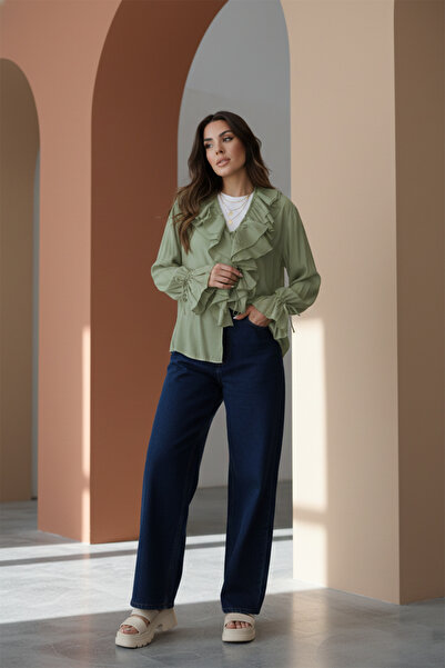 Hatun Atila Ruffled Tie Detail Long Sleeve Blouse 8834