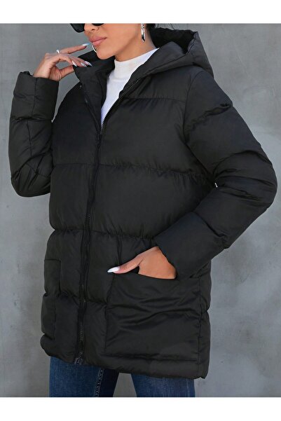 ÖNDER MODA Women's Black Water and Windproof Hooded Winter Puffer Coat & Jack...