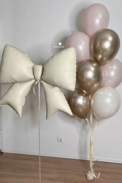 Çemrek Süs Parti Krem Fiyonk Folyo Balon Seti 11 Parça