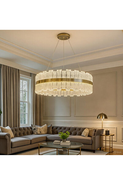 VAV AVİZE Lüks Kristal Gold Halka LED Avize Luxury LED Avize Üç Renk Seçenekl...