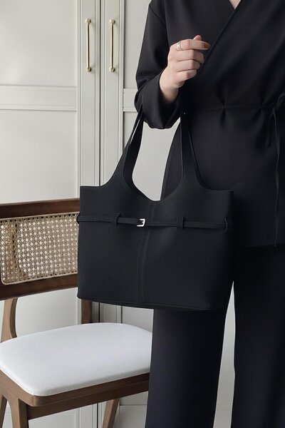 Store حقيبة كتف نسائية كبيرة الحجم من الجلد السويدي مع حقيبة مكياج من بيورلاين