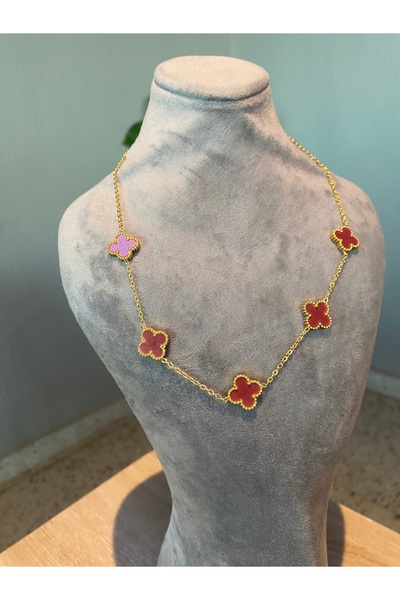 DESİGN إكسسوارات الأخوات قلادة البرسيم الأحمر