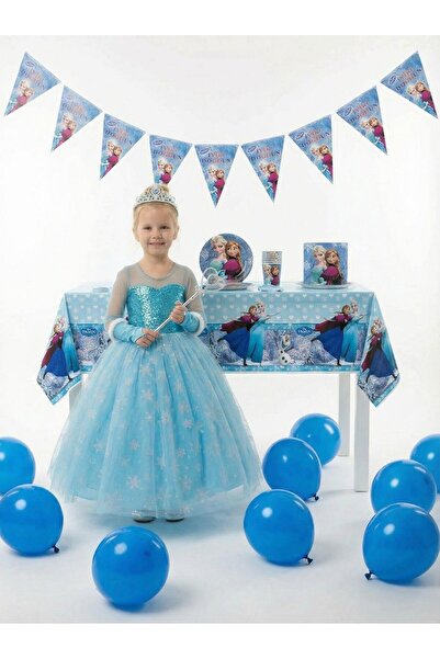 BUTİKHAPPYKİDS Frozen Elsa Temalı Kız Çocuk Prenses Elbise Kollu Tüllü Kabarı...