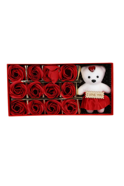 OEM Teddy Bear Gift Set + 12 Scented Soap Roses, Romantic Decor, Ideal for Ch...