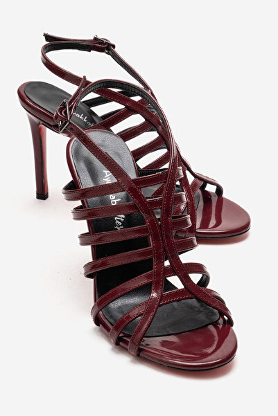 Ayakkabı Ateşi Pantofi de damă din piele lacuită bordeaux cu design cu vârf d...