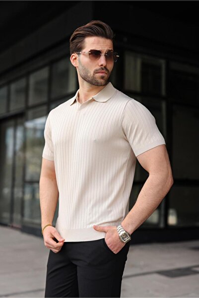 Madmext Stone Color Polo Neck Knitwear Men's T-Shirt E7461