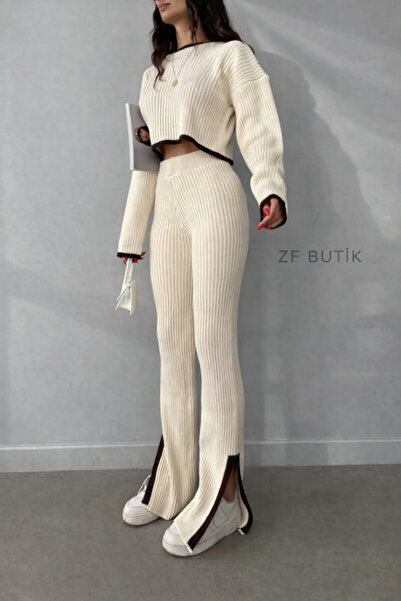 ZF BUTİK Çoban Dikişli Yırtmaç Detaylı triko takım