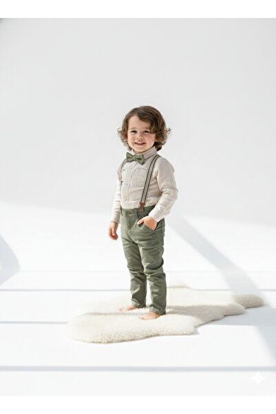 Momivi Kids Erkek Bebek&Çocuk Askılı Pantolon Papyonlu 3'lü Özel Gün Takımı