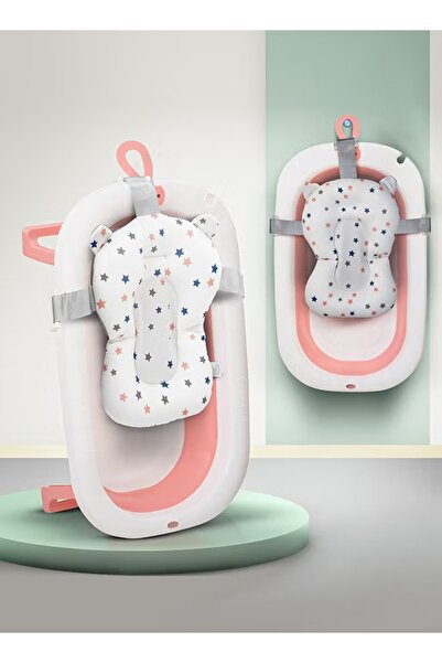 BAYBEE Foldable Baby Bathtub Pink with Anti-Skid Base, Support Cushion & Drai...