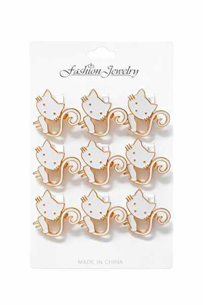 OEM Set de 12 broșe mărțișor pisică albă cu contur auriu 15x9cm