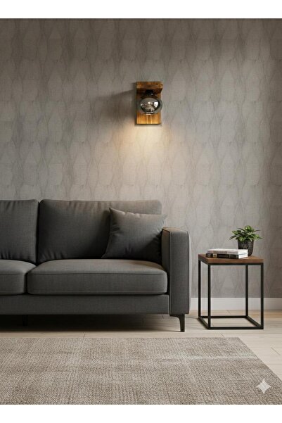 BİAVİZE Smoked Ellipse Glass Burning Wood Wall Sconce