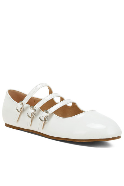 london Rag صندل ماري جين نسائي بثلاثة أشرطة باللون الأبيض