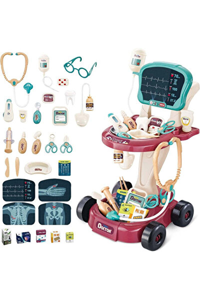 KidProtect Set De Joaca Doctor KiddoDoc Kit, Cu Carucior, 29 Accesorii, Cu Lu...