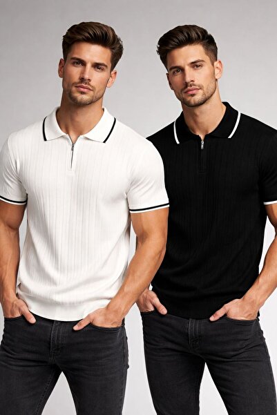 zs zaos fashion Σετ 2 ανδρικών πλεκτών μπλουζών poloyaka από βαμβάκι εξαιρετι...