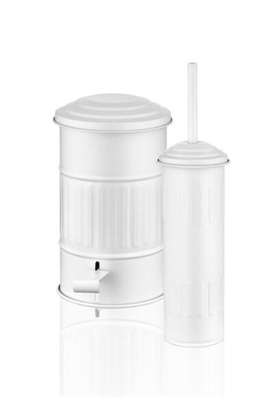 The Mia Trash Can and Toilet Brush White Set 1