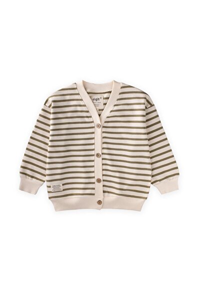 Cigit Striped Cardigan 2-10 Years Old Olive