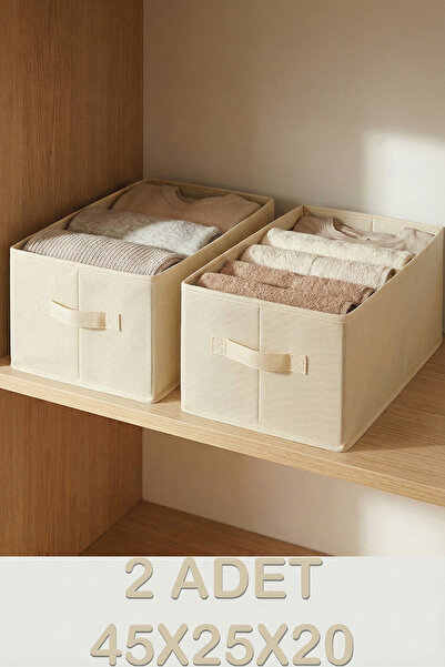 PH Prendi Home Krem 2'li Tela Dolap İçi Düzenleyici Kutu Organizer 45x25x20 c...