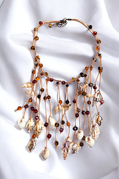 PETEK AKSESUAR Handmade Natural Sea Shell Fringed Rope Necklace
