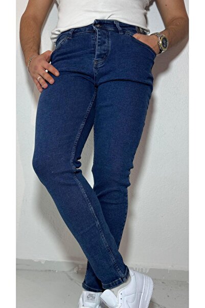 Erkek Lacivert Regular Denim Jeans Kot Pantolon