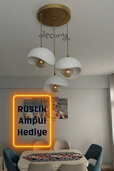 decory Beton Görünümlü 3'lü Sarkıt Avize, İskandinav Tarzı Bohem Sarkıt Avize...