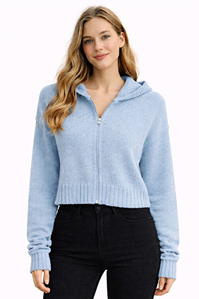 NEDEN Kadın Kapüşonlu Fermuarlı Triko Hırka