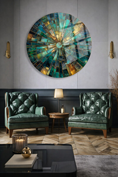 TAULART TABLĂ MODERNĂ ROTUNDĂ CU MOTIV MOZAIC STICLA INRĂZĂTĂ CULORI ULTRA VI...